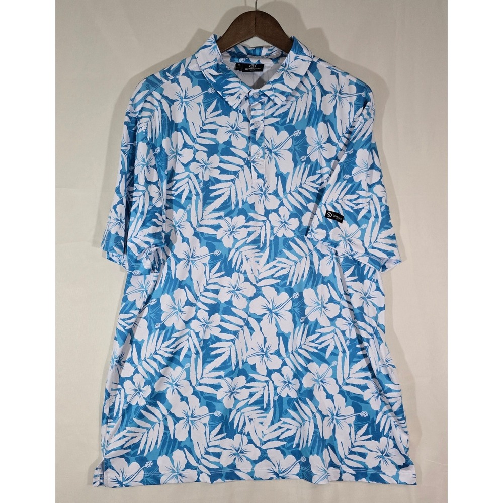 Greenside Golf Mens XL Hawaiian Hibiscus Floral Print Short Sleeve Polo Shirt‎